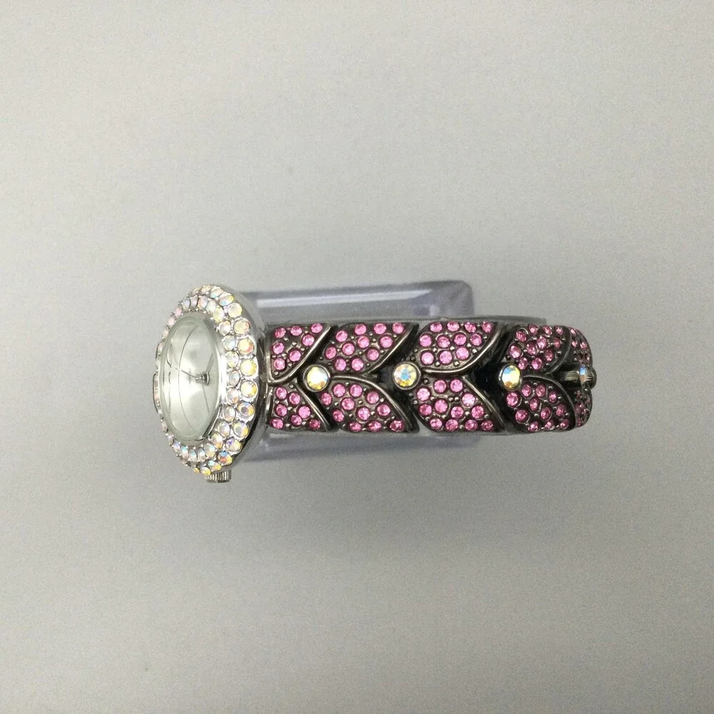 Suzanne Somers Womens Watch 25mm White Dial Pink Crystal Bracelet New Battery